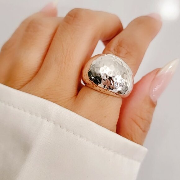 Sterling Silver Round Hammered Electroform Dome Ring 925 Silver - Picture 5 of 9